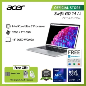 ACER LAPTOP SWIFT GO 14 WITH AI SFG14-73-731A 14" OLED + I7 EVO ULTRA (FREE HAND FAN & HEADSET)