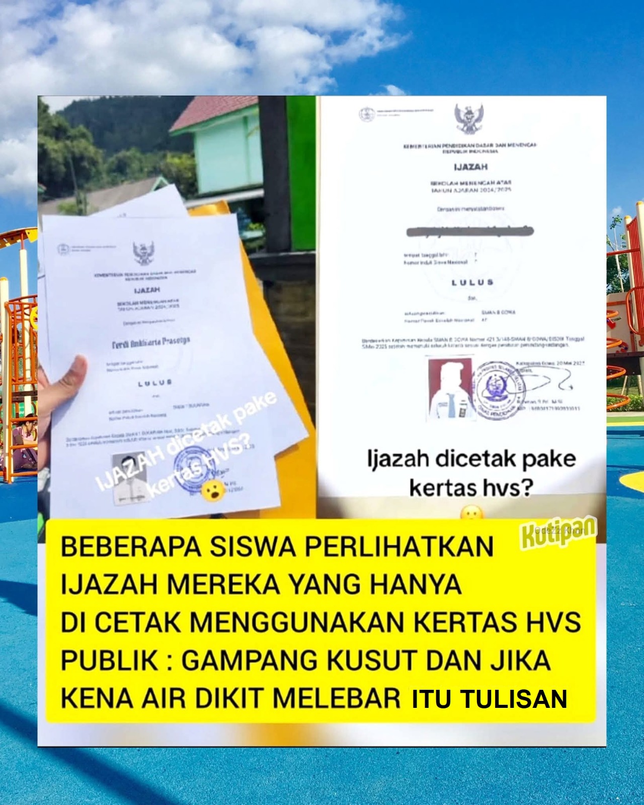 JANGAN GUNAKAN KERTAS HVS UNTUK IJAZAH ANAK DIDIK KITA!!