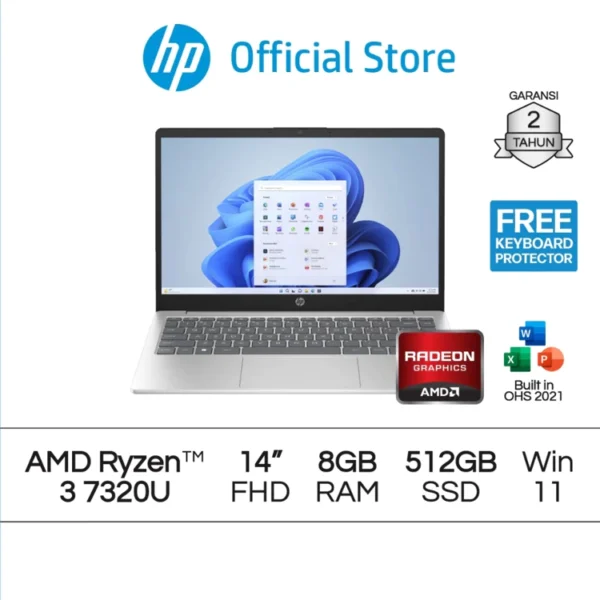 Laptop HP AMD Ryzen 3 8GB RAM 512GB SSD 14 Inch FHD IPS Backlight Keyboard